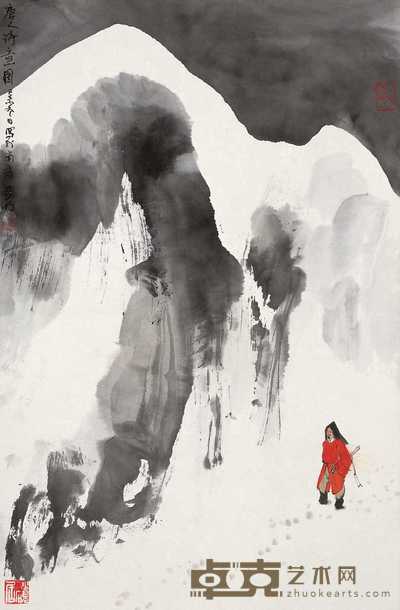 亚明 己未（1979年）作 唐人诗意 立轴 73×47cm